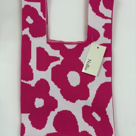 Wrist Tote Bag - 100% Polyester- Hot Pink/ White Daisies - NWT - Picture 2 of 8